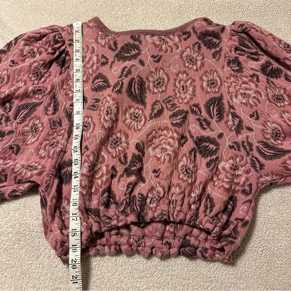 Free People No Ordinary Floral Jacquard Knit Puff Sleeves Top Pink Open Back - Picture 9 of 16